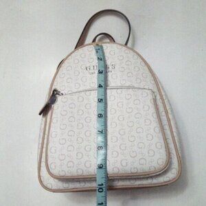 Guess Monogram Mini Backpack Tan and Cream | Designer Logo Women’s Backpack